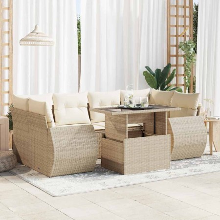 Set sofás de jardín 7 piezas y cojines ratán sintético beige by , Garden sets - Ref: Foro24-3326589, Price: 625,62 €, Discoun...