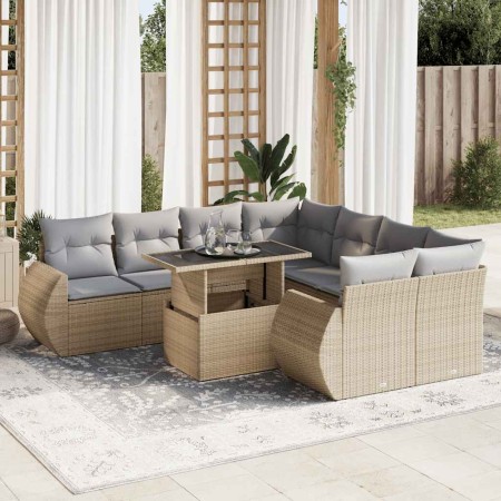 Set de sofás de jardín con cojines 9 pzas ratán sintético beige by , Garden sets - Ref: Foro24-3326610, Price: 736,35 €, Disc...