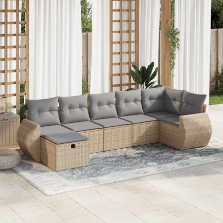 Set sofás de jardín 7 piezas y cojines ratán sintético beige by , Garden sets - Ref: Foro24-3325605, Price: 497,39 €, Discoun...