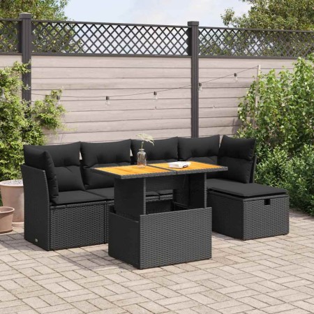 Set sofás jardín y cojines 6 pzas ratán sintético acacia negro von , Gartensets - Ref: Foro24-3327965, Preis: 434,57 €, Rabat...