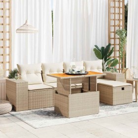 Set sofás jardín y cojines 6 pzas ratán sintético acacia beige by , Garden sets - Ref: Foro24-3328080, Price: 547,02 €, Disco...