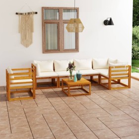 7-piece garden furniture set with cream cushions made of solid acacia wood. by vidaXL, Garden sets - Ref: Foro24-3057660, Pri...