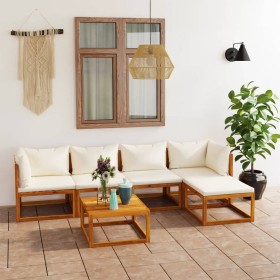 Garden furniture set, 6 pieces, cream cushions, solid acacia wood. by vidaXL, Garden sets - Ref: Foro24-3057655, Price: 520,2...