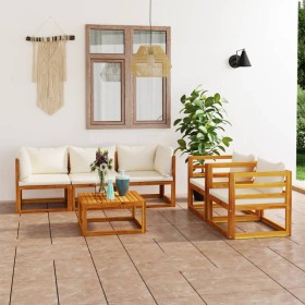 Garden furniture set, 6 pieces, cream cushions, solid acacia wood. by vidaXL, Garden sets - Ref: Foro24-3057641, Price: 479,9...