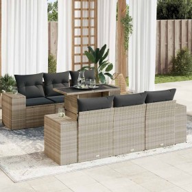 Set de sofás de jardín 7 pzas con cojines ratán PE gris claro von , Gartensets - Ref: Foro24-3326743, Preis: 632,73 €, Rabatt: %