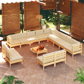 Muebles de jardín 14 piezas cojines madera maciza de pino crema de vidaXL, Conjuntos de jardín - Ref: Foro24-3096893, Precio:...