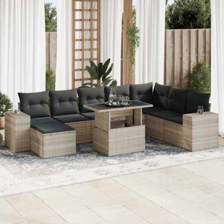 Set muebles jardín 9 pzas y cojines ratán sintético gris claro de , Conjuntos de jardín - Ref: Foro24-3326853, Precio: 722,95...