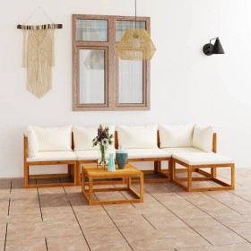 Garden furniture set, 6 pieces, cream cushions, solid acacia wood. by vidaXL, Garden sets - Ref: Foro24-3057636, Price: 552,8...