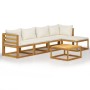 Garden furniture set, 6 pieces, cream cushions, solid acacia wood. by vidaXL, Garden sets - Ref: Foro24-3057636, Price: 520,2...