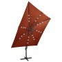 Sombrilla voladiza con poste y luces LED terracota 300 cm de vidaXL, Sombrillas - Ref: Foro24-312351, Precio: 171,86 €, Descu...