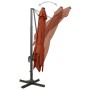 Sombrilla voladiza con poste y luces LED terracota 300 cm de vidaXL, Sombrillas - Ref: Foro24-312351, Precio: 171,86 €, Descu...