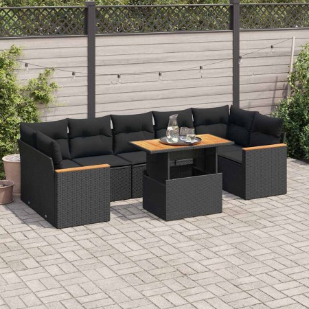 Set sofás jardín y cojines 7 pzas ratán sintético acacia negro by , Garden sets - Ref: Foro24-3327457, Price: 598,18 €, Disco...