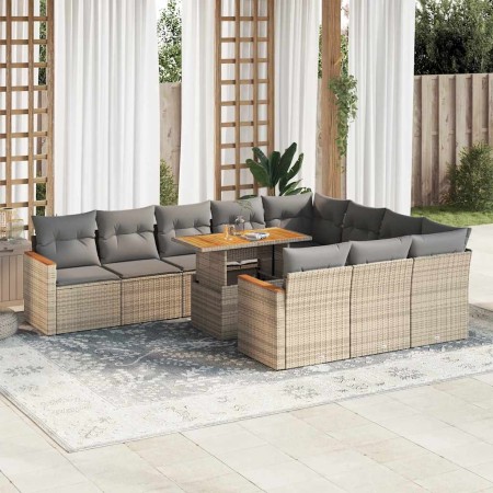 Set sofás jardín y cojines 11 pzas ratán sintético acacia beige | Foro24|Onlineshop| Casa, Jardín y Más Foro24.es