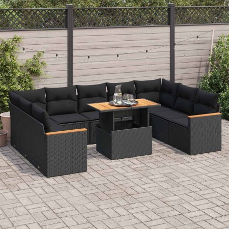 Set sofás jardín y cojines 10 pzas ratán sintético acacia negro | Foro24|Onlineshop| Casa, Jardín y Más Foro24.es