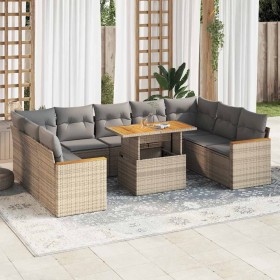 Set sofás jardín y cojines 10 pzas ratán sintético acacia beige de , Conjuntos de jardín - Ref: Foro24-3327531, Precio: 765,1...