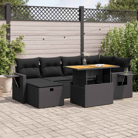 Set sofás jardín y cojines 8 pzas ratán sintético acacia negro | Foro24|Onlineshop| Casa, Jardín y Más Foro24.es