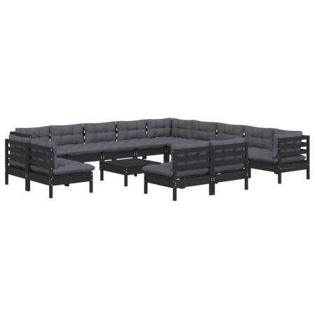 Garden furniture 14 pieces with black cushions solid pine wood by vidaXL, Garden sets - Ref: Foro24-3096897, Price: 1,00 €, D...