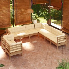 Garden furniture 9 pieces and cushions honey brown pine wood by vidaXL, Garden sets - Ref: Foro24-3096902, Price: 871,99 €, D...