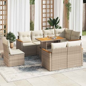 Set sofás jardín y cojines 9 pzas ratán sintético acacia beige de , Conjuntos de jardín - Ref: Foro24-3327502, Precio: 832,27...