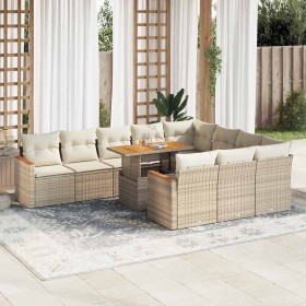 Set sofás jardín y cojines 11 pzas ratán sintético acacia beige de , Conjuntos de jardín - Ref: Foro24-3327537, Precio: 1,00 ...