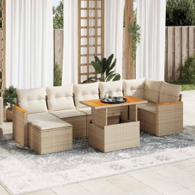 Set sofás jardín y cojines 8 pzas ratán sintético acacia beige de , Conjuntos de jardín - Ref: Foro24-3327516, Precio: 703,29...