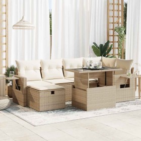 Set sofás de jardín 7 piezas y cojines ratán sintético beige de , Conjuntos de jardín - Ref: Foro24-3327858, Precio: 626,55 €...