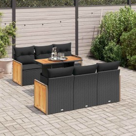 Set sofás jardín y cojines 7 pzas ratán sintético acacia negro by , Garden sets - Ref: Foro24-3327667, Price: 535,46 €, Disco...