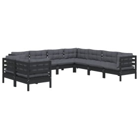 Garden furniture 9 pieces and cushions black solid pine wood by vidaXL, Garden sets - Ref: Foro24-3096903, Price: 882,40 €, D...