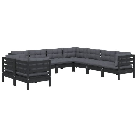 Garden furniture 9 pieces and cushions black solid pine wood by vidaXL, Garden sets - Ref: Foro24-3096903, Price: 883,99 €, D...