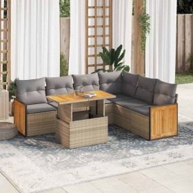 Set sofás jardín y cojines 7 pzas ratán sintético acacia beige de , Conjuntos de jardín - Ref: Foro24-3327720, Precio: 565,18...