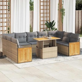 Set sofás jardín y cojines 10 pzas ratán sintético acacia beige de , Conjuntos de jardín - Ref: Foro24-3327755, Precio: 778,0...