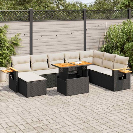 Set sofás jardín y cojines 7 pzas ratán sintético acacia negro by , Garden sets - Ref: Foro24-3327633, Price: 584,14 €, Disco...