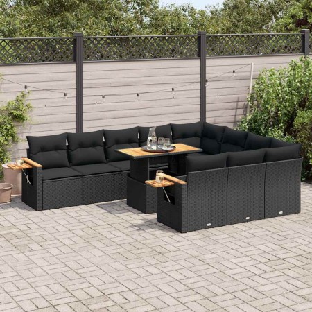 Set sofás jardín y cojines 10 pzas ratán sintético acacia negro | Foro24|Onlineshop| Casa, Jardín y Más Foro24.es