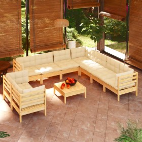 Muebles de jardín 10 pzas y cojines madera maciza de pino crema de vidaXL, Conjuntos de jardín - Ref: Foro24-3096905, Precio:...