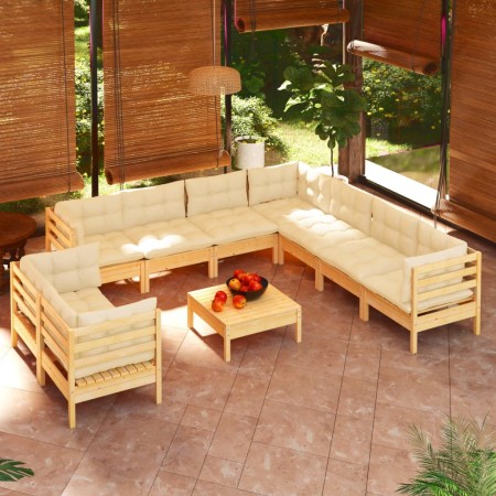 Garden furniture 10 pieces and solid pine wood cream cushions by vidaXL, Garden sets - Ref: Foro24-3096905, Price: 815,90 €, ...