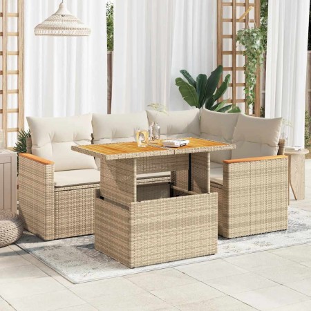 Set sofás jardín y cojines 5 pzas ratán sintético acacia beige by , Garden sets - Ref: Foro24-3327481, Price: 459,50 €, Disco...