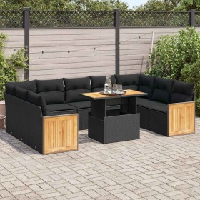 Set sofás jardín y cojines 10 pzas ratán sintético acacia negro de , Conjuntos de jardín - Ref: Foro24-3327751, Precio: 718,7...