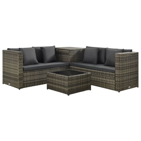 Set de muebles de jardín 4 pzas y cojines ratán sintético gris de vidaXL, Conjuntos de jardín - Ref: Foro24-313130, Precio: 4...