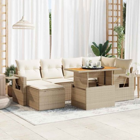 Set sofás de jardín 7 piezas y cojines ratán sintético beige de , Conjuntos de jardín - Ref: Foro24-3327173, Precio: 654,53 €...