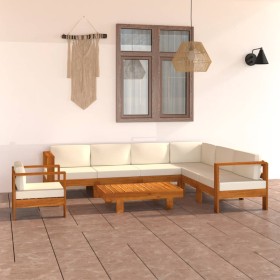 Garden furniture 8 pcs cushions white cream acacia wood by vidaXL, Garden sets - Ref: Foro24-3057938, Price: 975,66 €, Discou...