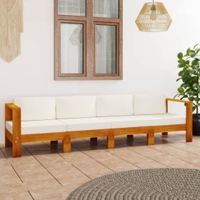 4-Sitzer-Gartensofa mit cremefarbenem Kissen aus massivem Akazienholz von vidaXL, Gartensets - Ref: Foro24-3057928, Preis: 47...