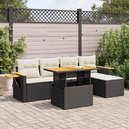 Set sofás jardín y cojines 7 pzas ratán sintético acacia negro von , Gartensets - Ref: Foro24-3327584, Preis: 421,12 €, Rabat...