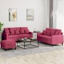 Juego de sofás con cojines 3 piezas terciopelo rojo tinto by , Sofas - Ref: Foro24-3201714, Price: 516,31 €, Discount: %