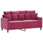 Juego de sofás con cojines 3 piezas terciopelo rojo tinto by , Sofas - Ref: Foro24-3201714, Price: 516,31 €, Discount: %