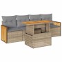 Set sofás jardín y cojines 5 pzas ratán sintético acacia beige de , Conjuntos de jardín - Ref: Foro24-3327657, Precio: 412,99...