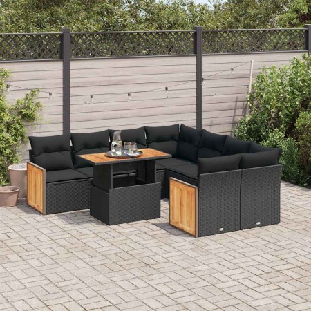 Set sofás jardín y cojines 9 pzas ratán sintético acacia negro von , Gartensets - Ref: Foro24-3327688, Preis: 654,33 €, Rabat...