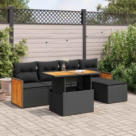 Set sofás jardín y cojines 6 pzas ratán sintético acacia negro von , Gartensets - Ref: Foro24-3327695, Preis: 427,37 €, Rabat...