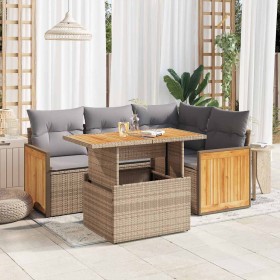 Set sofás jardín y cojines 5 pzas ratán sintético acacia beige de , Conjuntos de jardín - Ref: Foro24-3327706, Precio: 438,46...