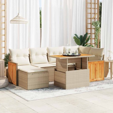 Set sofás jardín y cojines 8 pzas ratán sintético acacia beige de , Conjuntos de jardín - Ref: Foro24-3327733, Precio: 632,10...