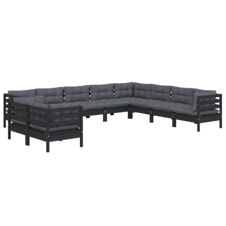 Garden furniture 10 pieces and cushions black solid pine wood by vidaXL, Garden sets - Ref: Foro24-3096915, Price: 965,41 €, ...